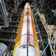The SLS rocket inside the Vehicle Assembly Building at NASA’s Kennedy Space Center in Florida.